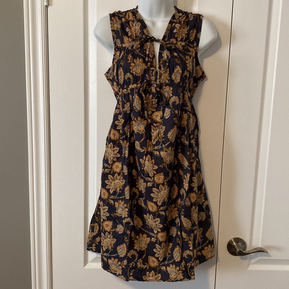 Mango Cotton Floral Dress - Black and Gold